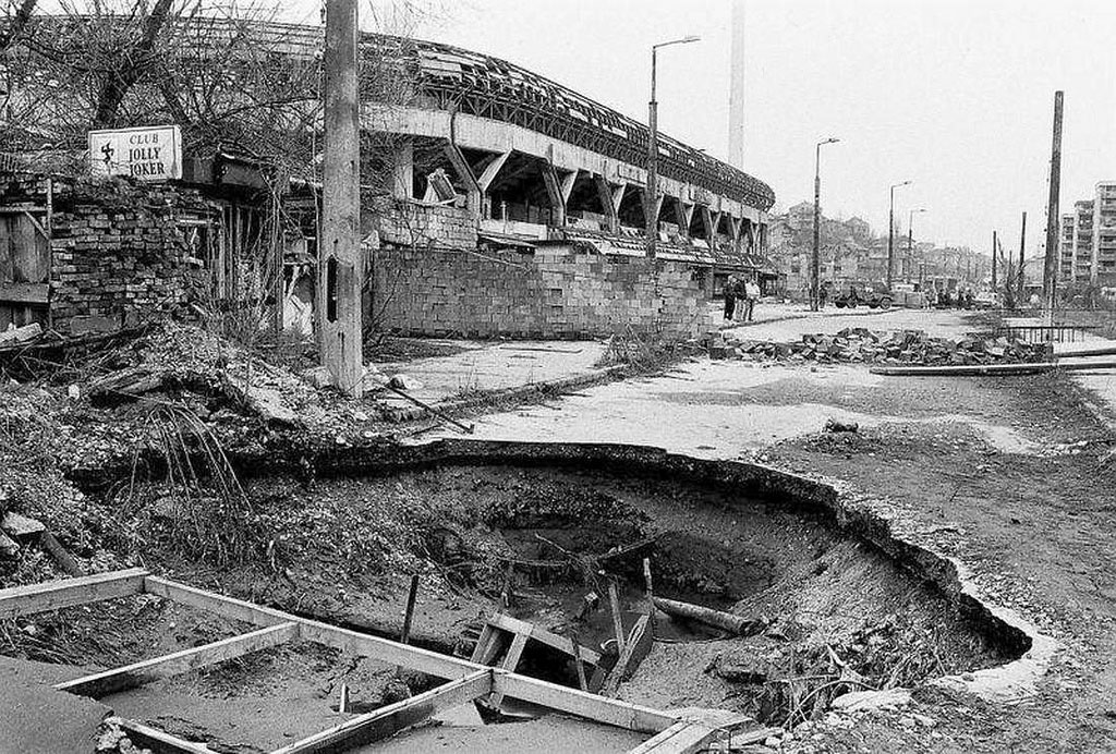 Grbavica stadium in Sarajevo after the war.